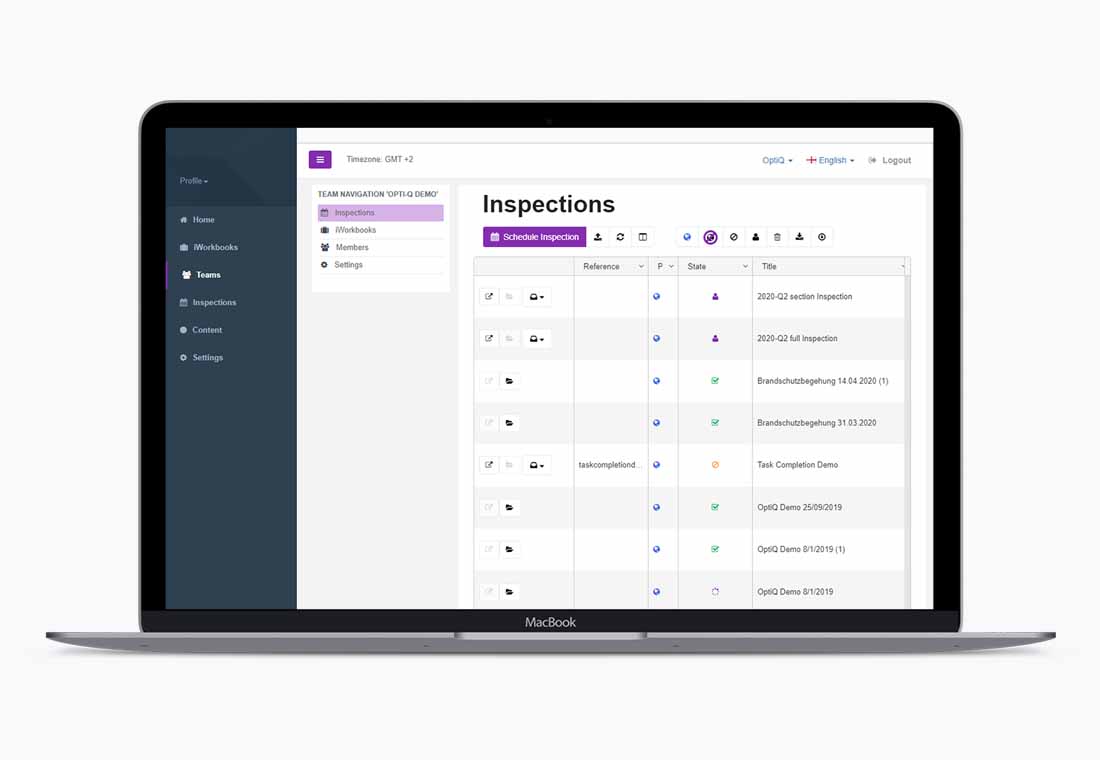 The iCL-Portal shows you the current status of all inspections at any time. From here you can plan your assignments, manage different teams and centrally upload or update workbook templates that were created using the iCL-Designer.
