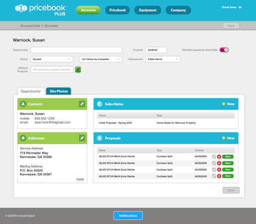 Pricebook Plus screenshot: PricebookPlus account details