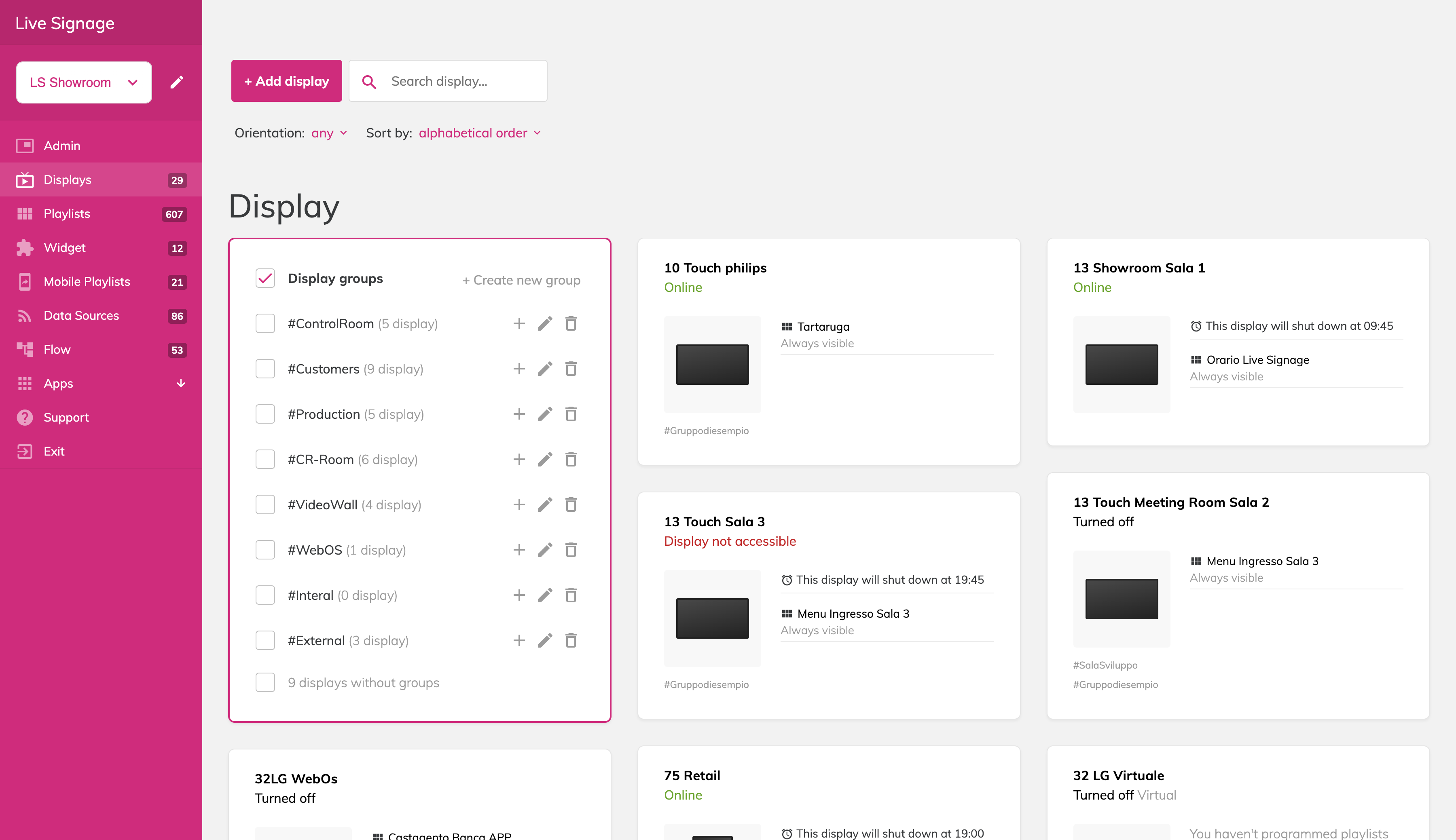 Livesignage screenshot: Livesignage displays
