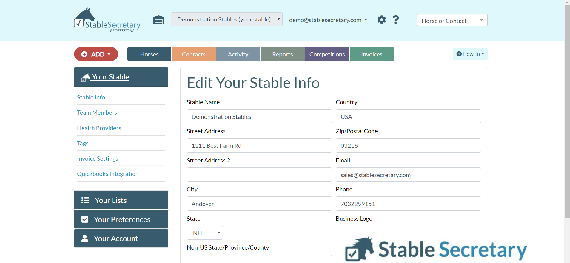 Stable Secretary edit stable information
