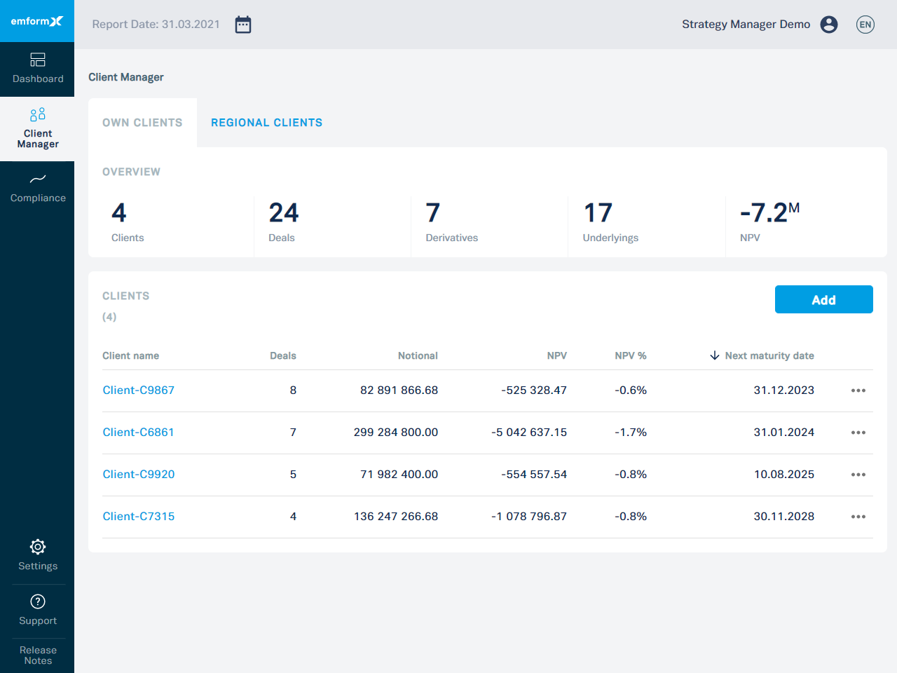 emformX screenshot: emformX clients
