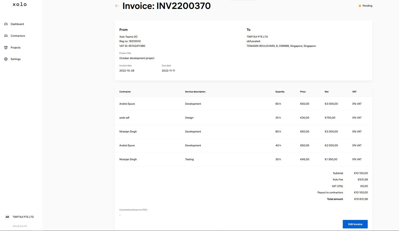 Project bulk invoices - Create bulk or single invoices and pay everyone in one click