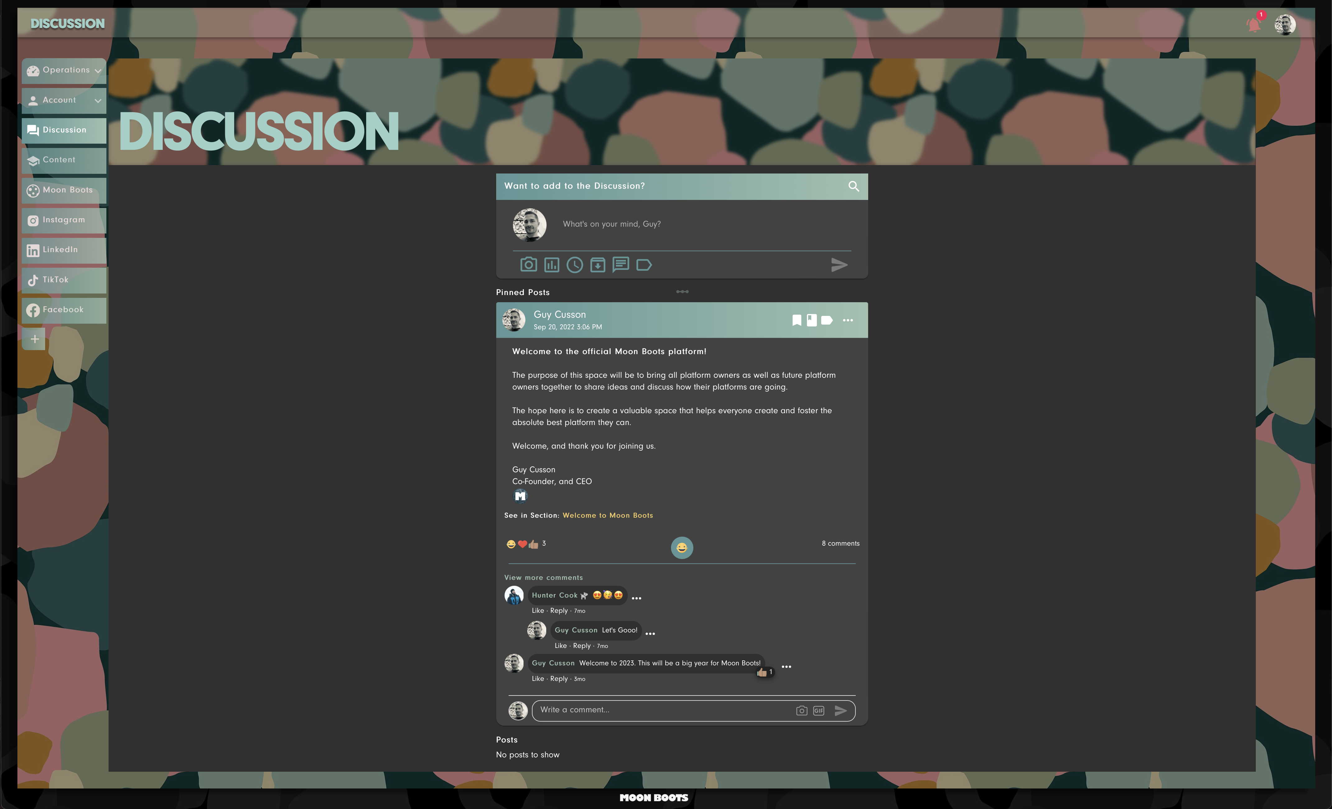 The Discussion page is your very own private social feed where your members hang out and create posts. You can send out blog style rich text posts, add all media files including movies, photos, music, documents and more.