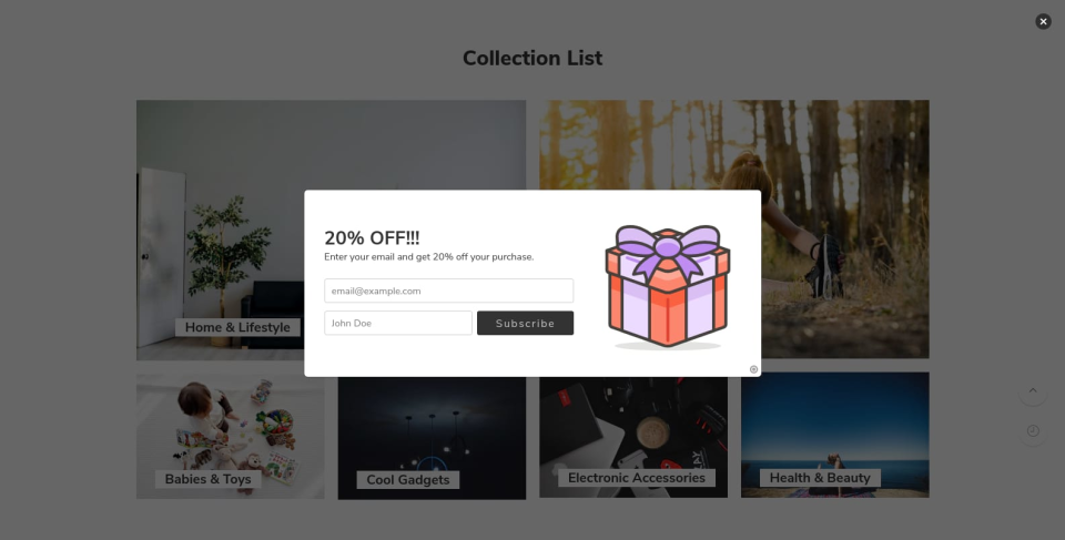 email popup on a store-thumb
