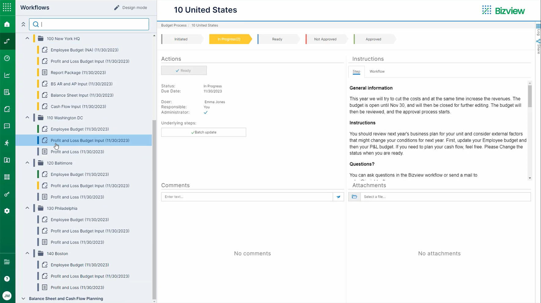 Bizview screenshot: Workflow
