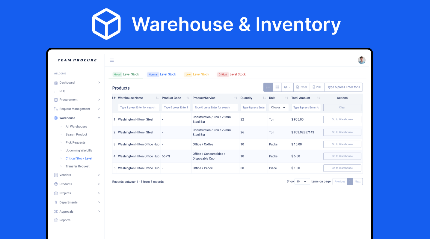 Keep track of your inventory across multiple warehouses and locations.