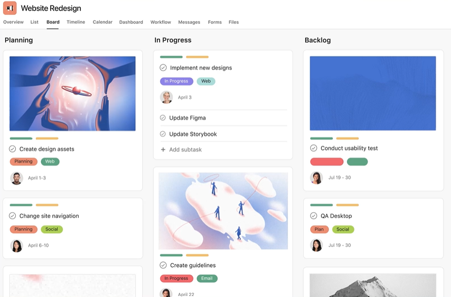 Asana Software - Asana project board
