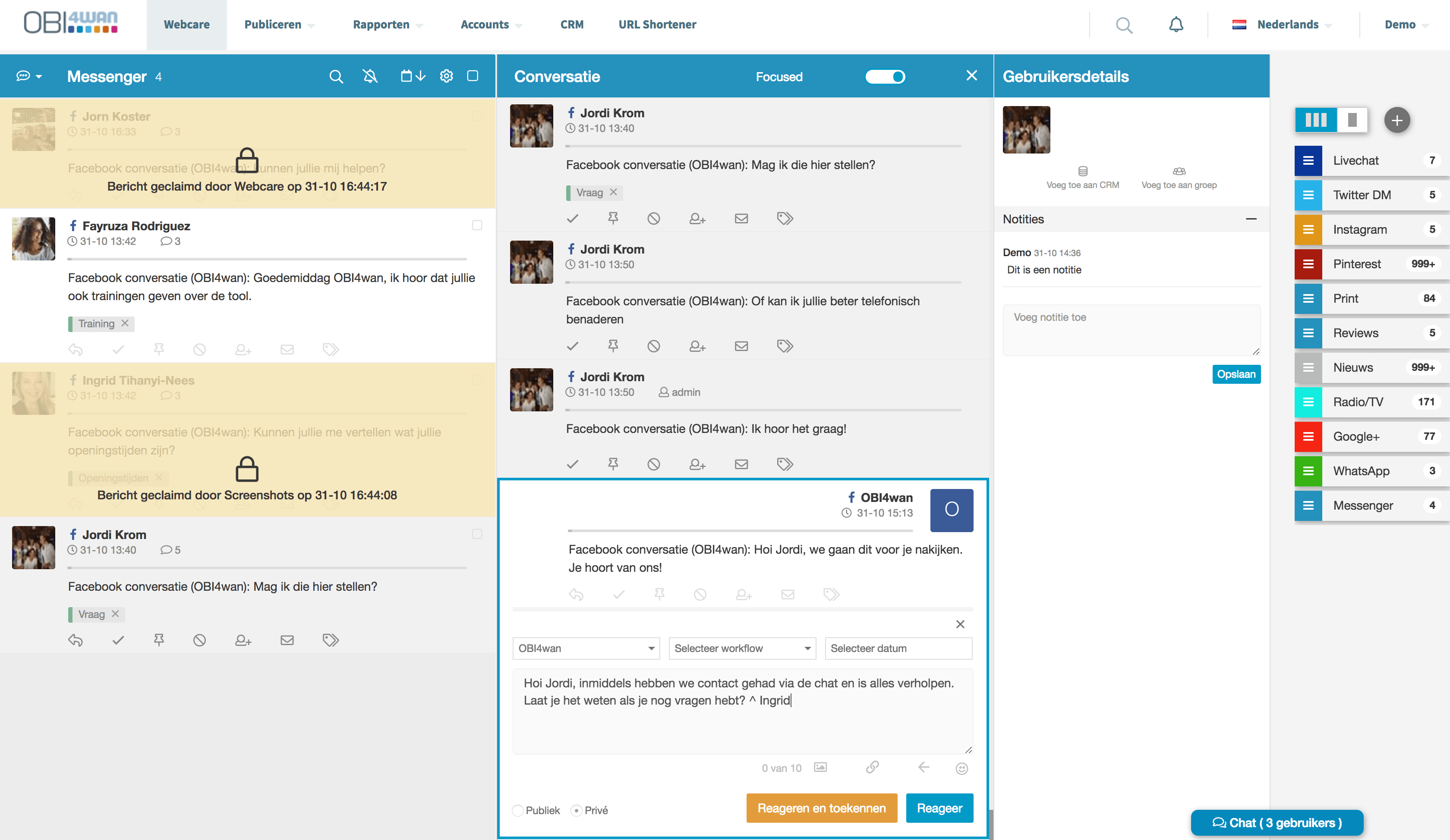 Spotler Engage screenshot: OBI Engage messenger screenshot