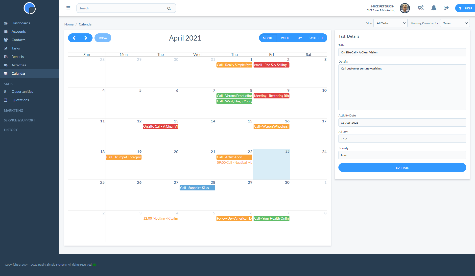 Really Simple Systems CRM Software - Calendar View