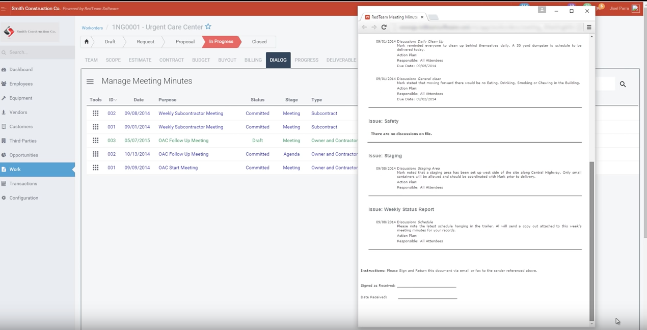 Meeting minutes and agendas can be stored and shared within RedTeam