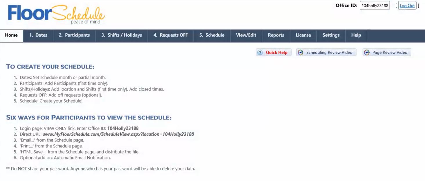 Floor Schedule screenshot: FloorSchedule Homepage