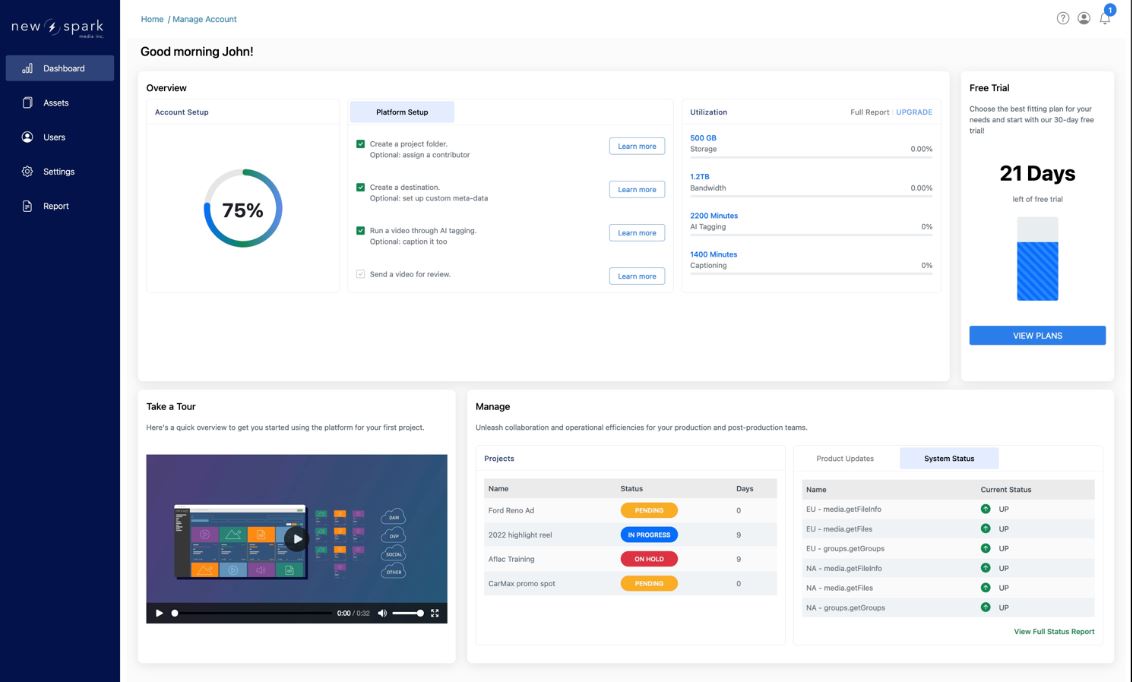 New Spark screenshot: New Spark dashboard