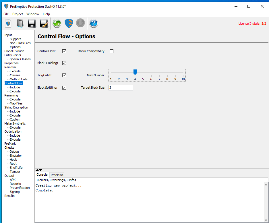 PreEmptive screenshot: Control flow feature