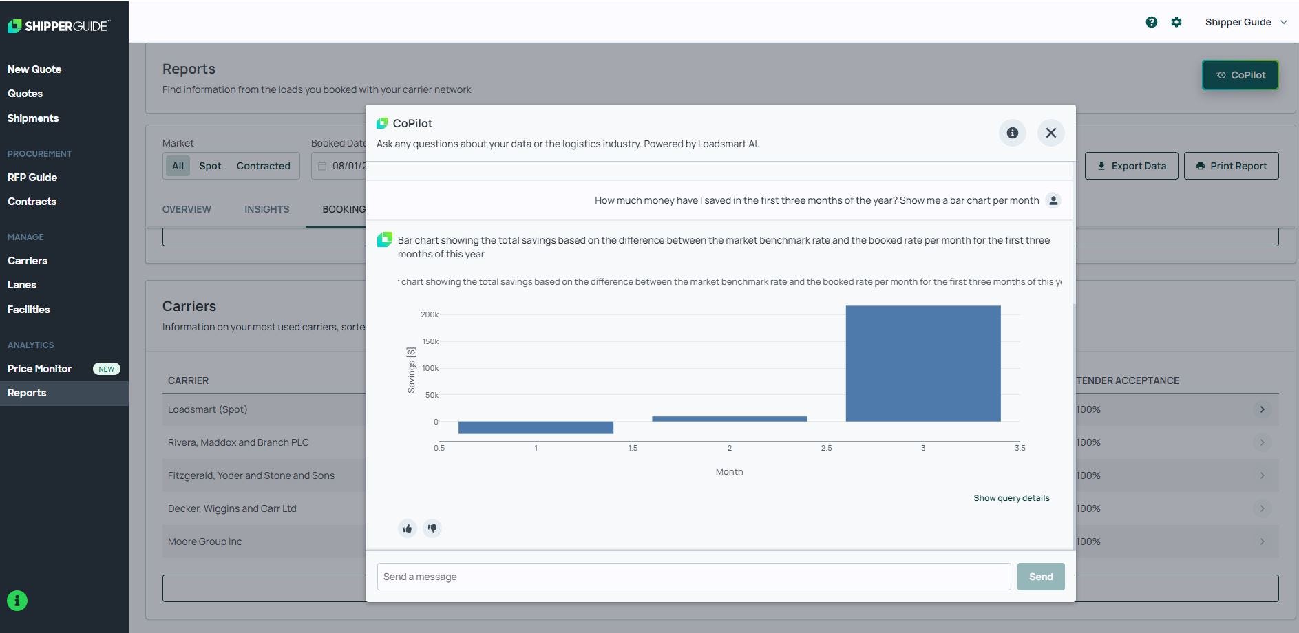 ShipperGuide TMS Software - ShipperGuide TMS CoPilot reporting tool