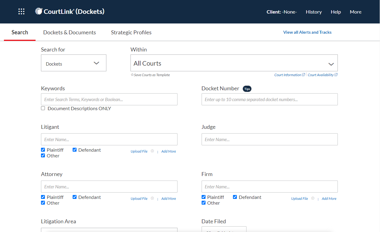 CourtLink screenshot: CourtLink