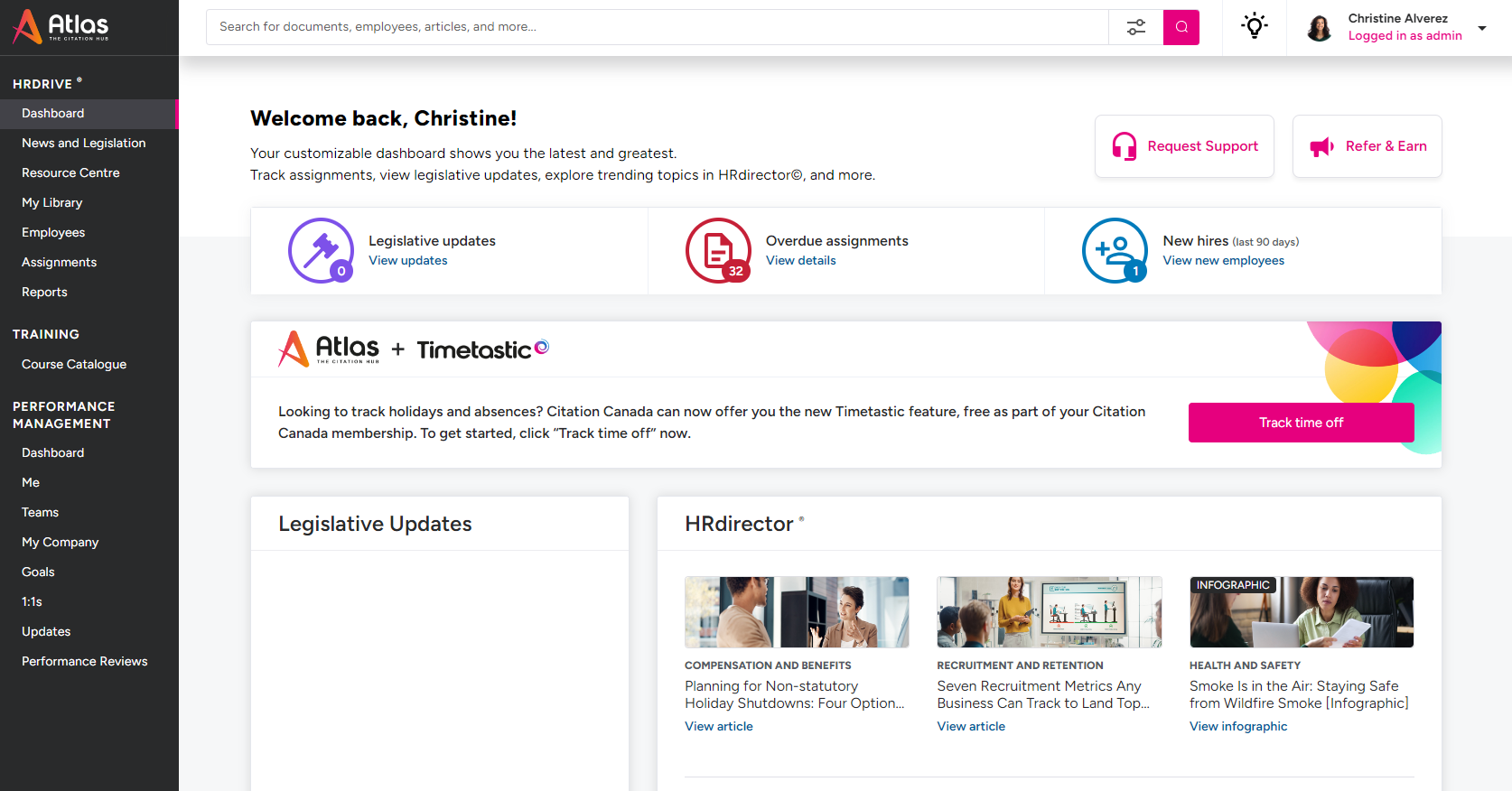 Citation Canada screenshot: Homepage Dashboard