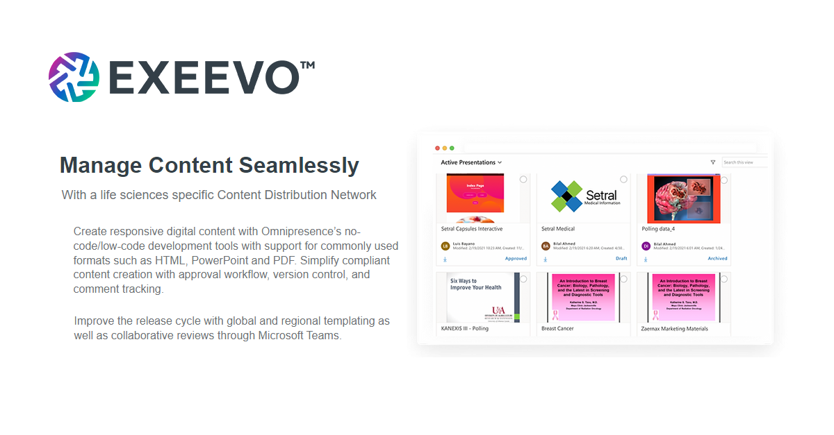 Exeevo Omnipresence CRM for Life Sciences Complete Journey and Content Management