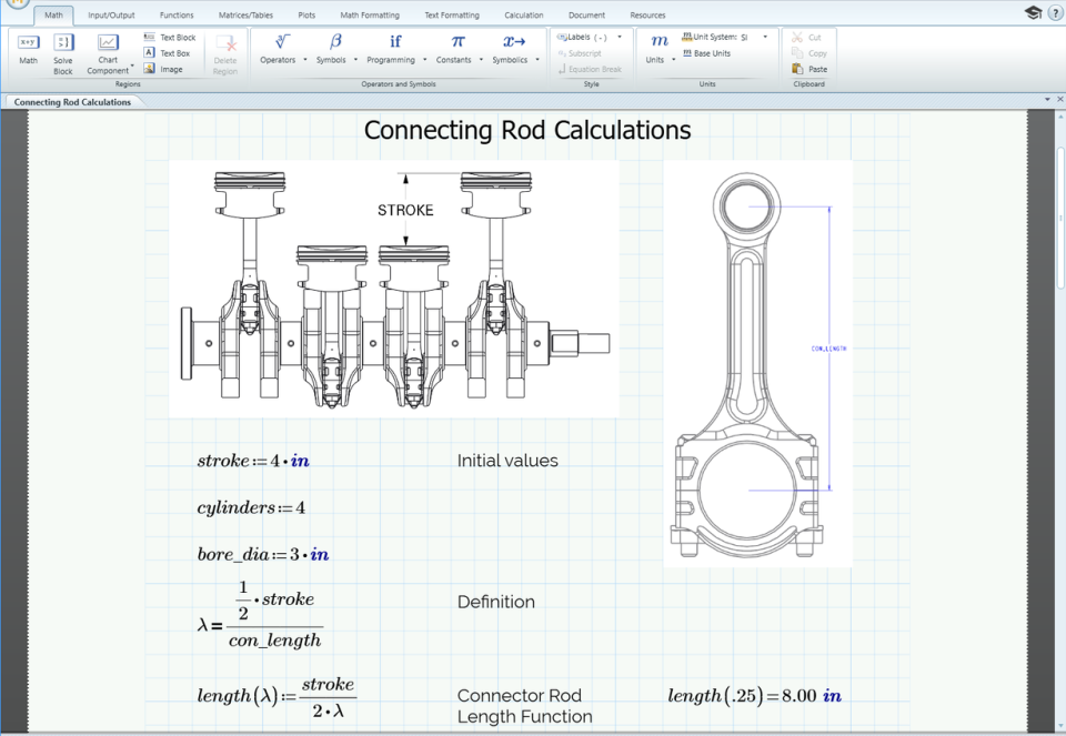 PTC Mathcad calculation for connecting rods