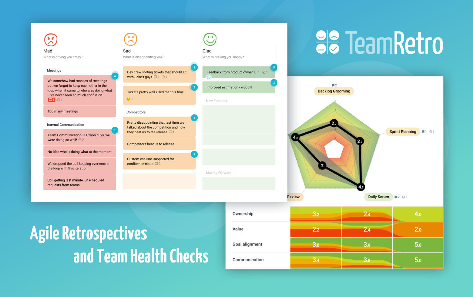 TeamRetro is a secure, enterprise-ready online agile retrospective and team health check tool for co-located, remote and hybrid teams. It is an intuitive tool with guided retrospective techniques and insightful health checks.