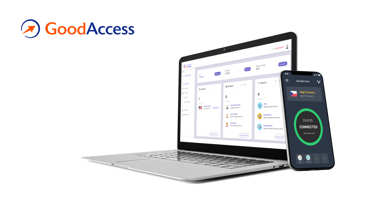 GoodAccess Software - Access your private network with static IP from any device. It takes one-click to connect from Windows, macOS, Android, and iOS GodAccess apps. You can also use manual IKev2 / OpenVPN configuration to connect all your devices.