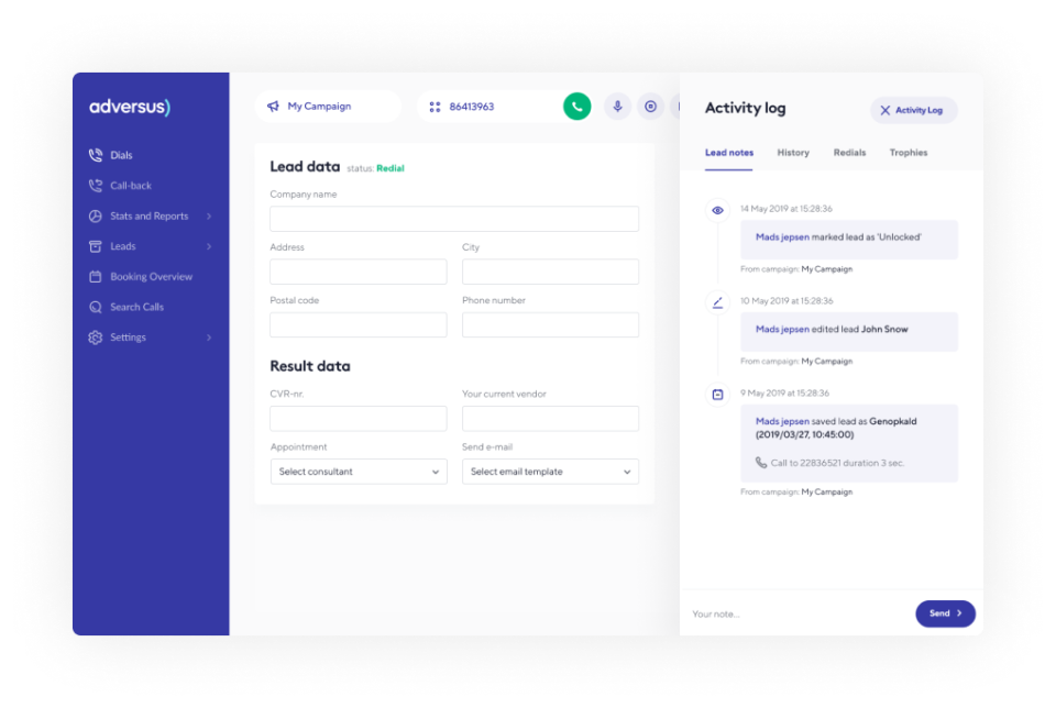 Adversus lead data screenshot