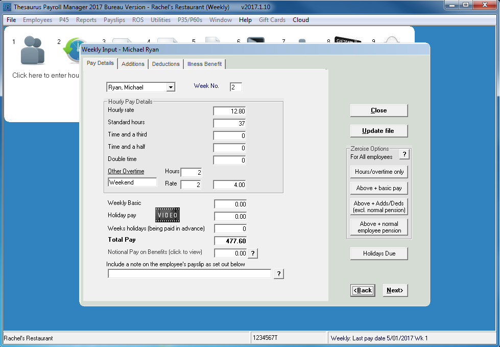 Thesaurus Payroll Manager Software - Pay rates