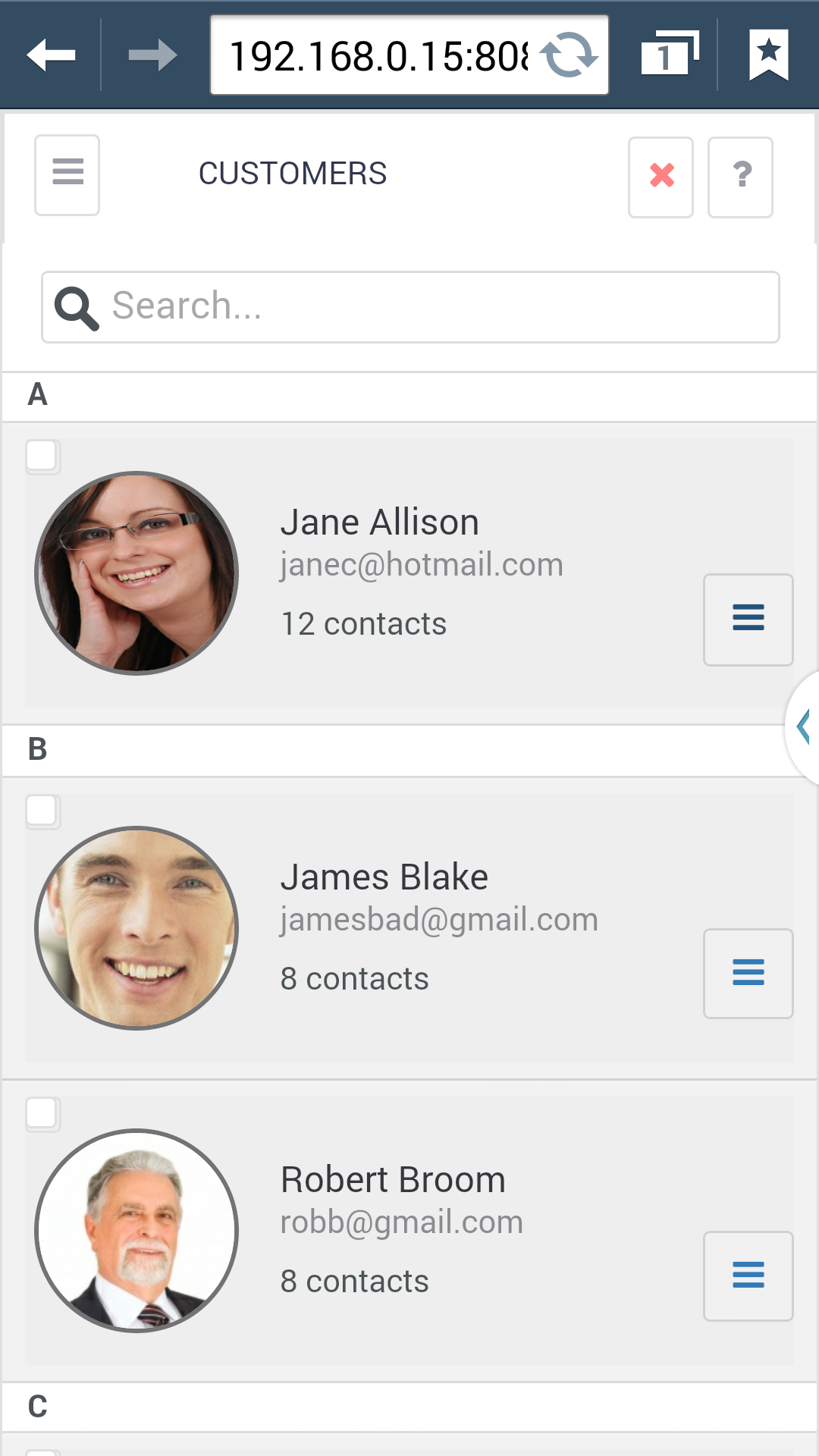 Mobile version of a CRM sample application