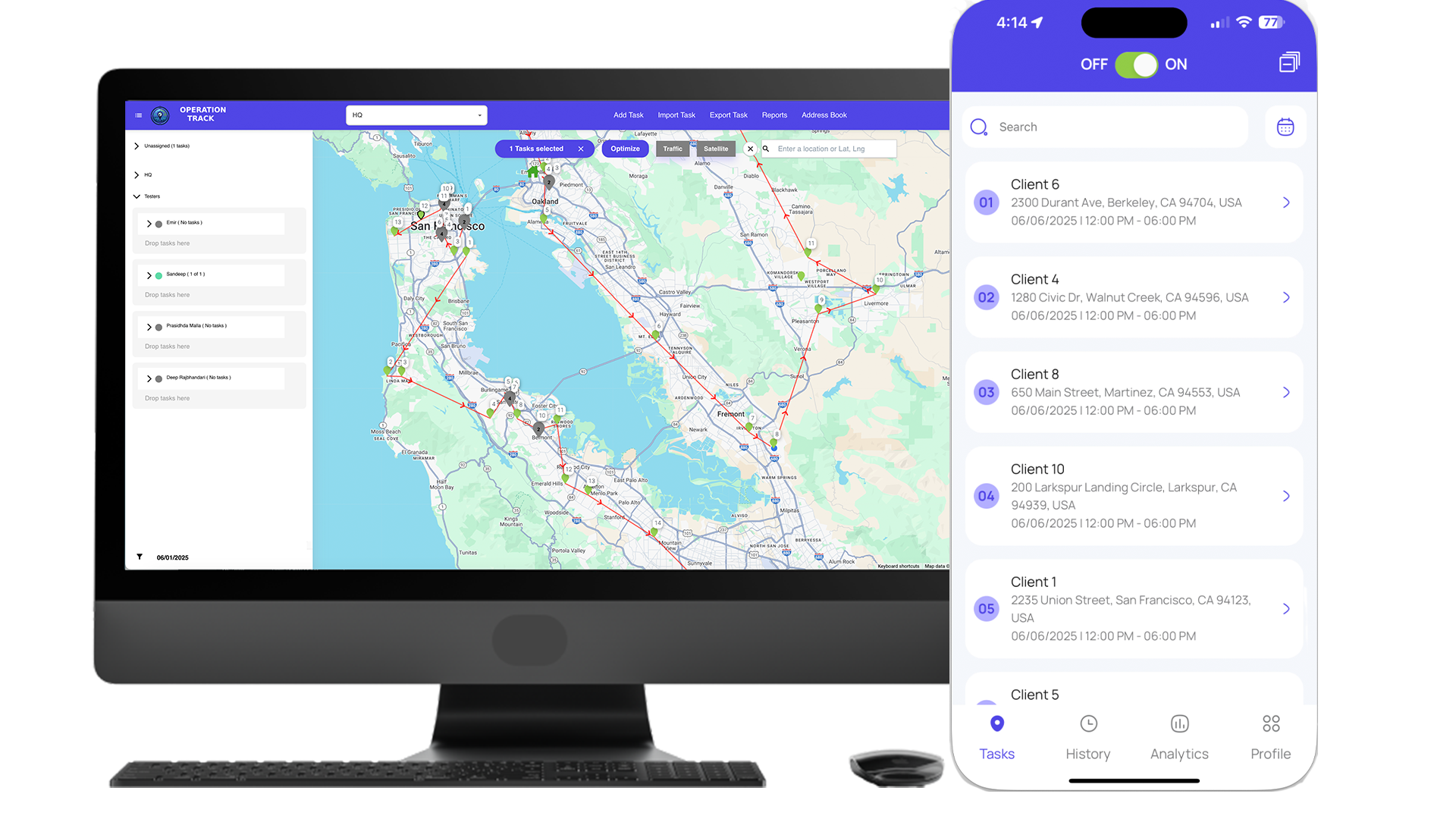 Operation Track screenshot: Operation Track task management
