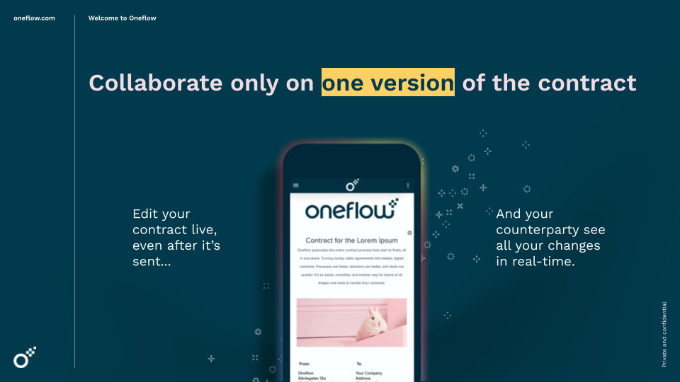 Collaborate live on only one version of the contract so you don't have to worry about version handling nor messy email threads