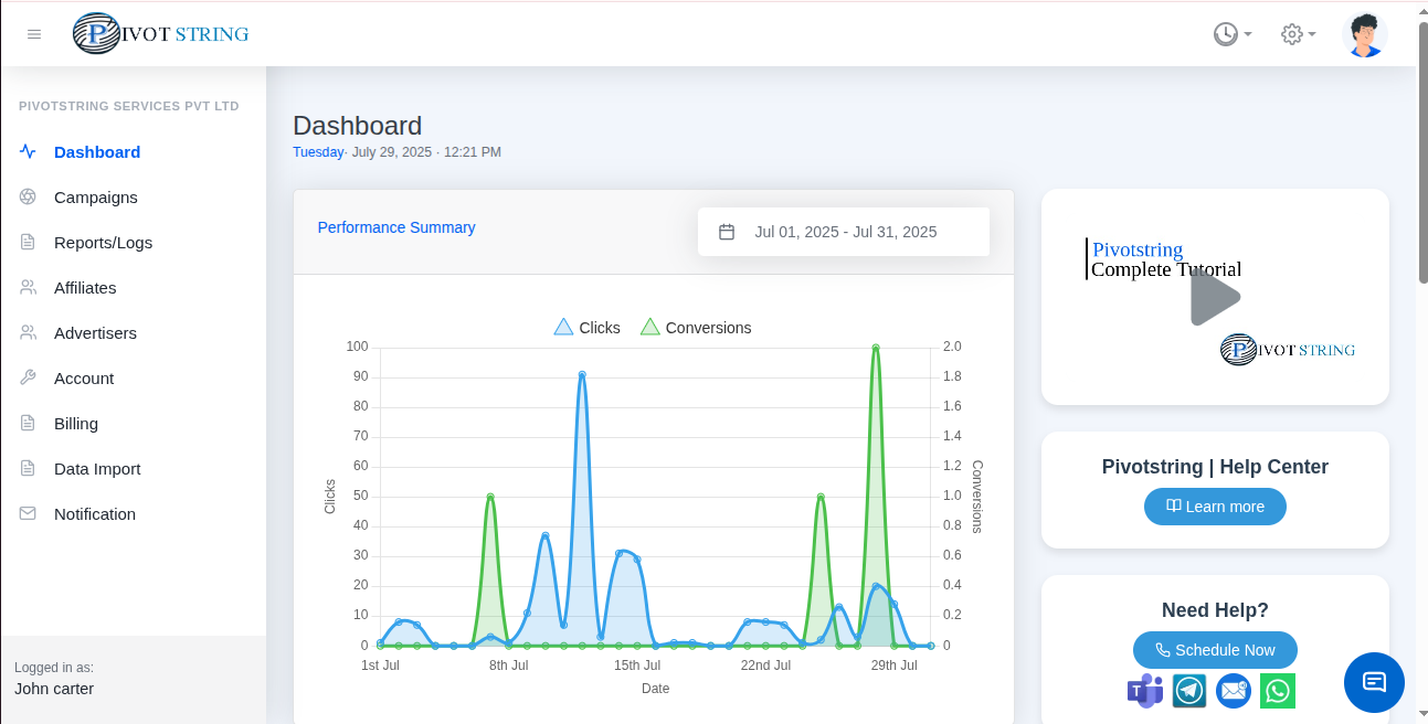 Pivotstring screenshot: Pivotstring dashboard