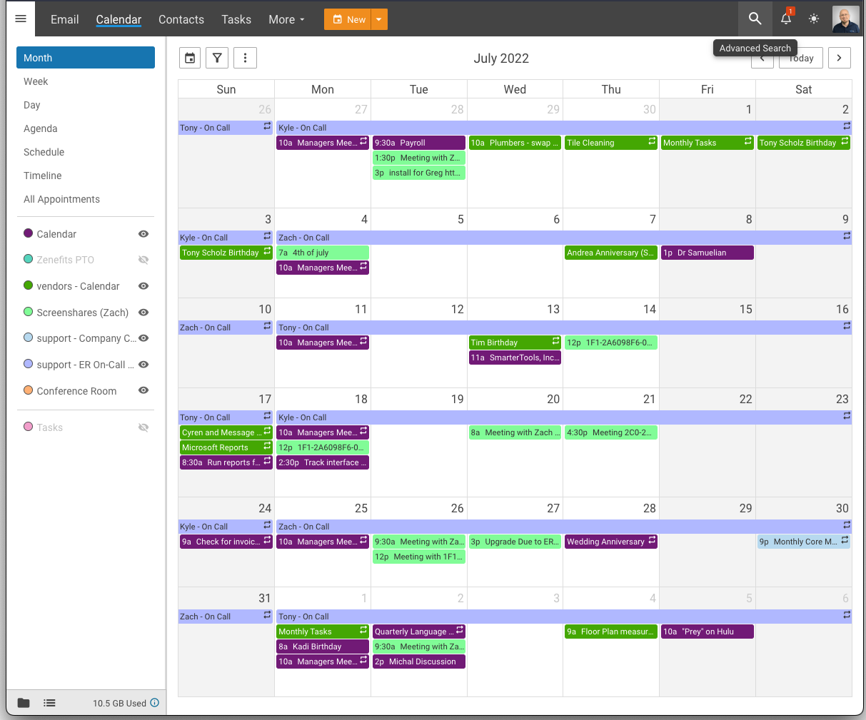 SmarterMail client calendar