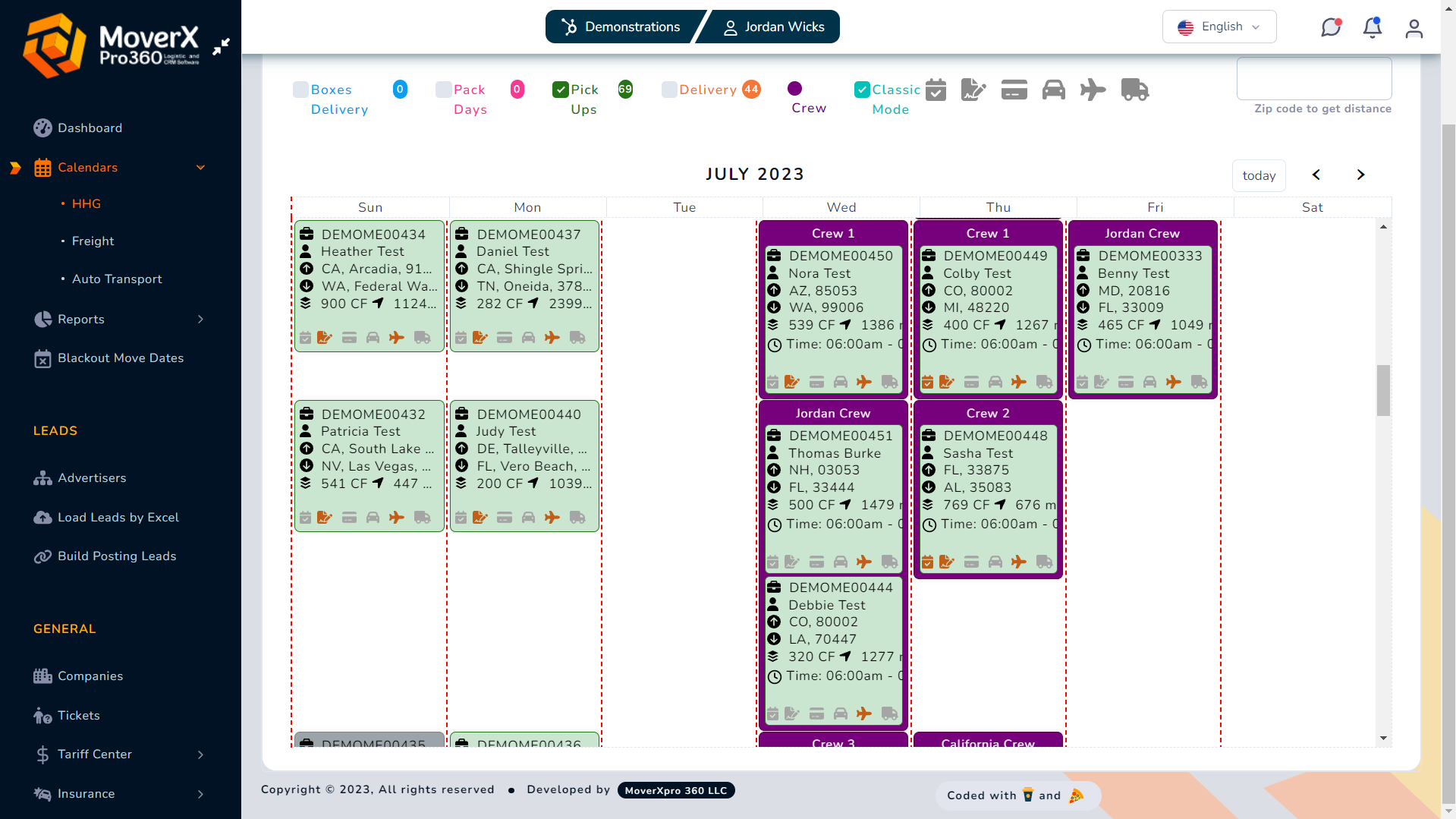 Moverxpro360 Software - MoverXpro 360 360 HHG Calendar