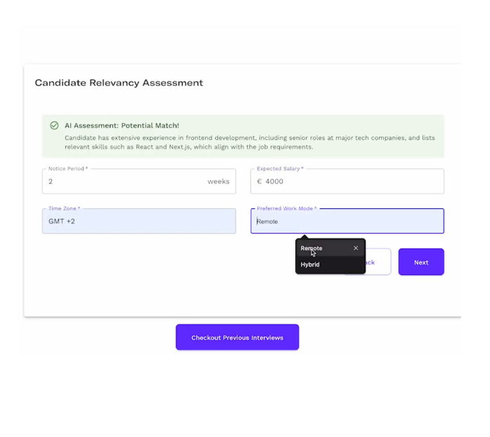 AI Recruiter screenshot: AI Recruiter candidate assessment

