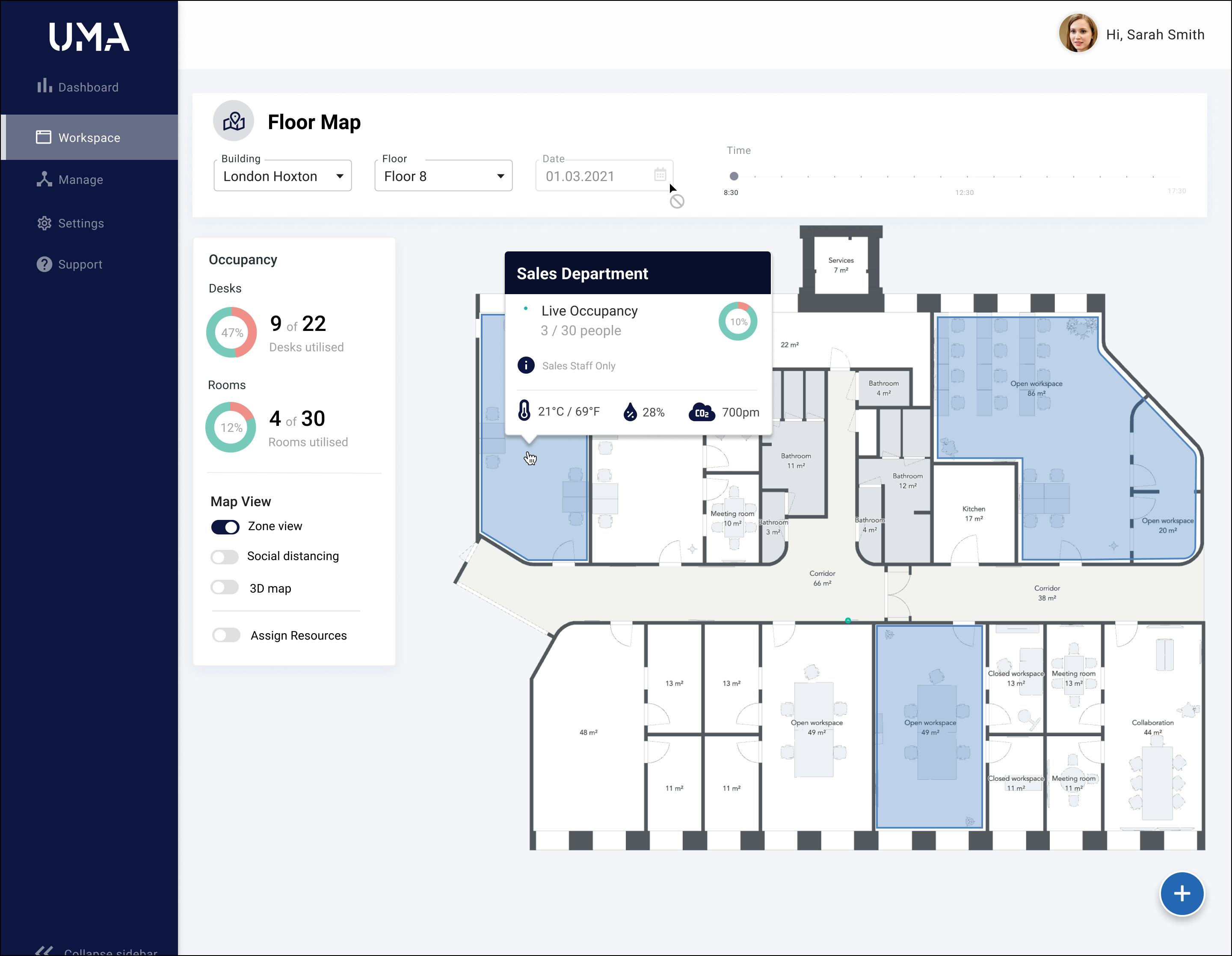 UMA Vision Software - UMA Hybrid Workplace Software Floormap