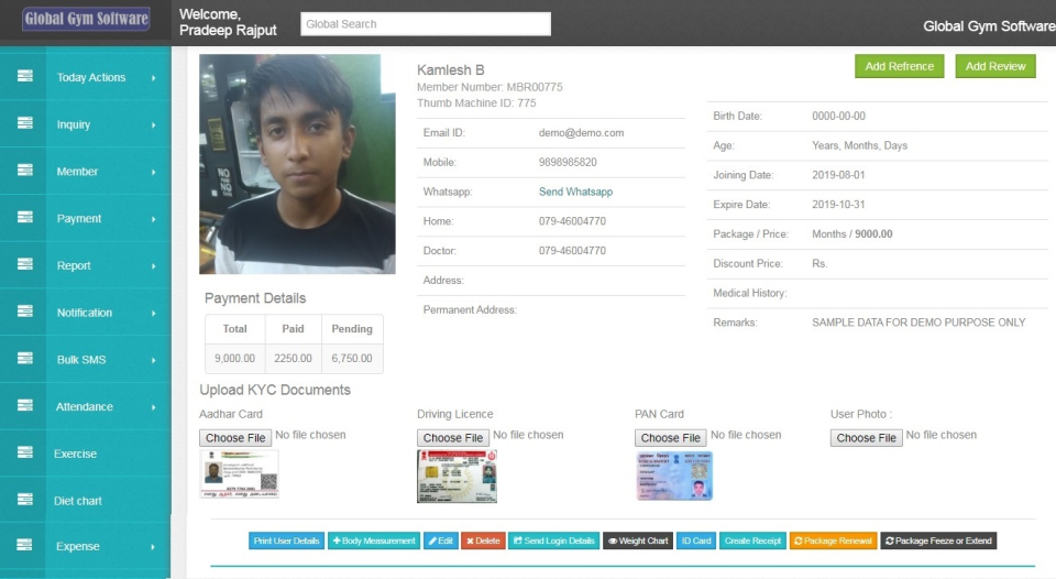 GLOBAL GYM SOFTWARE Software - GLOBAL GYM SOFTWARE member profile page