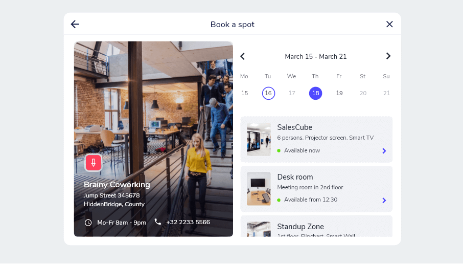 Visitors and external partners can now reserve spaces effortlessly. An intuitive online booking system for coworking spaces, rental venues, and public shared spaces.