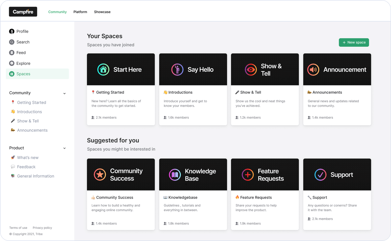 Tribe Software - Build a robust community structure with Spaces — categorize content and connect members with shared interest.