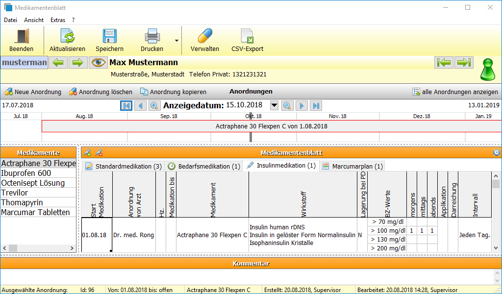 CuraSoft screenshot: CuraSoft medicament sheet