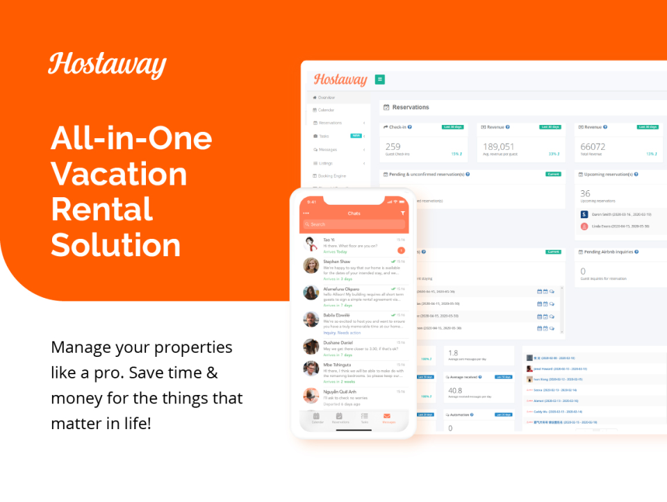 Hostaway Software - Hostaway is the market leading all-in-one tool for vacation rental property managers. The powerful PMS and Channel Manager gives you all the tools to automate and manage marketing, reporting, communication, payments, cleanings, pricing and staff.