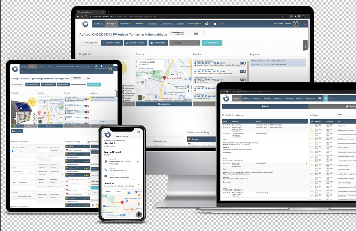 openHandwerk screenshot: Übersicht openHandwerk Web + App