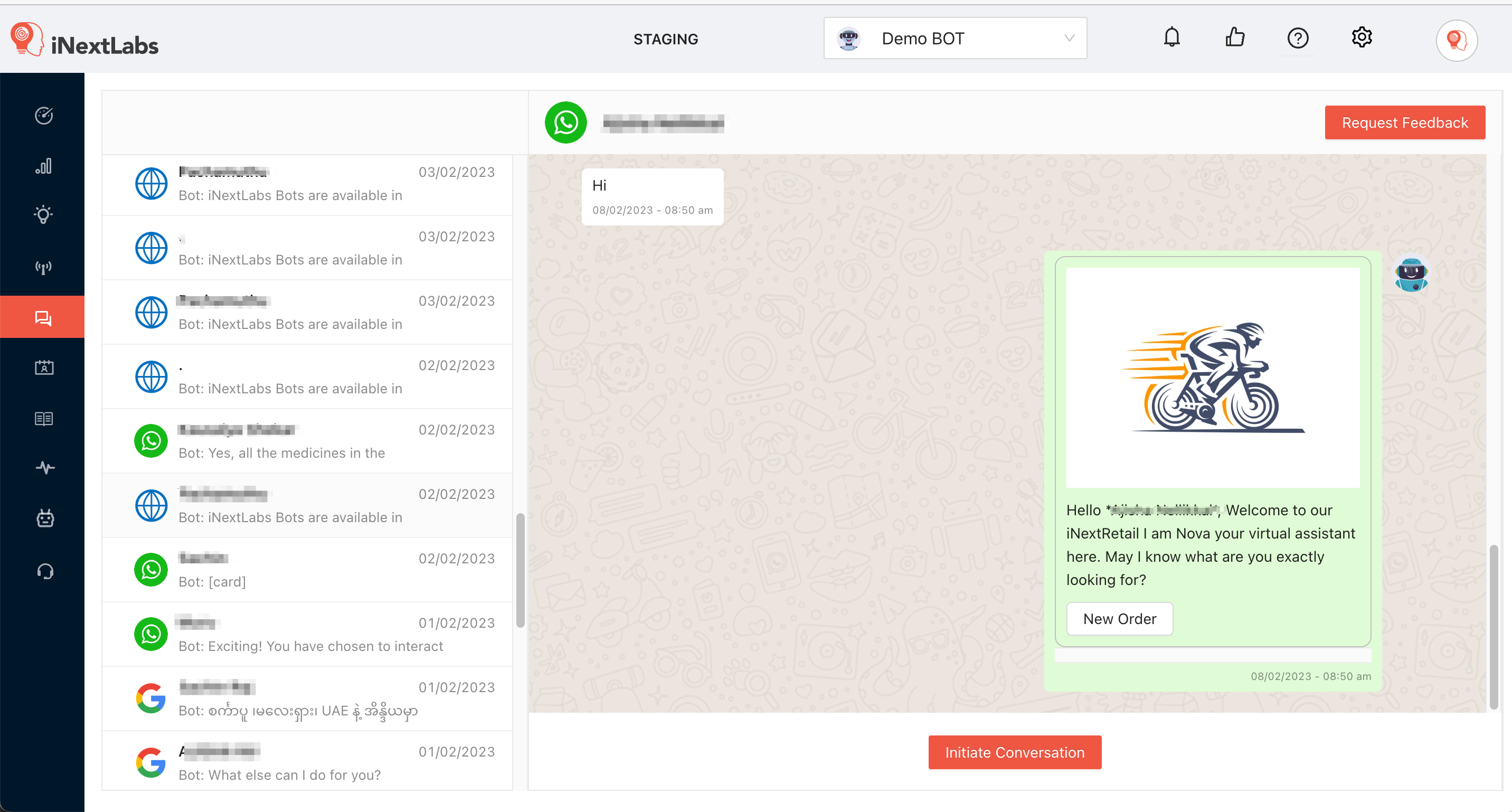 iNextLabs screenshot: Get a complete transcript of. the conversation. Answer to customer enquiries with your live agents