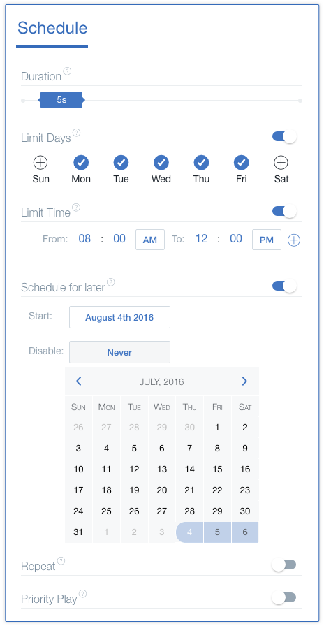 Enplug screenshot: Enplug scheduling