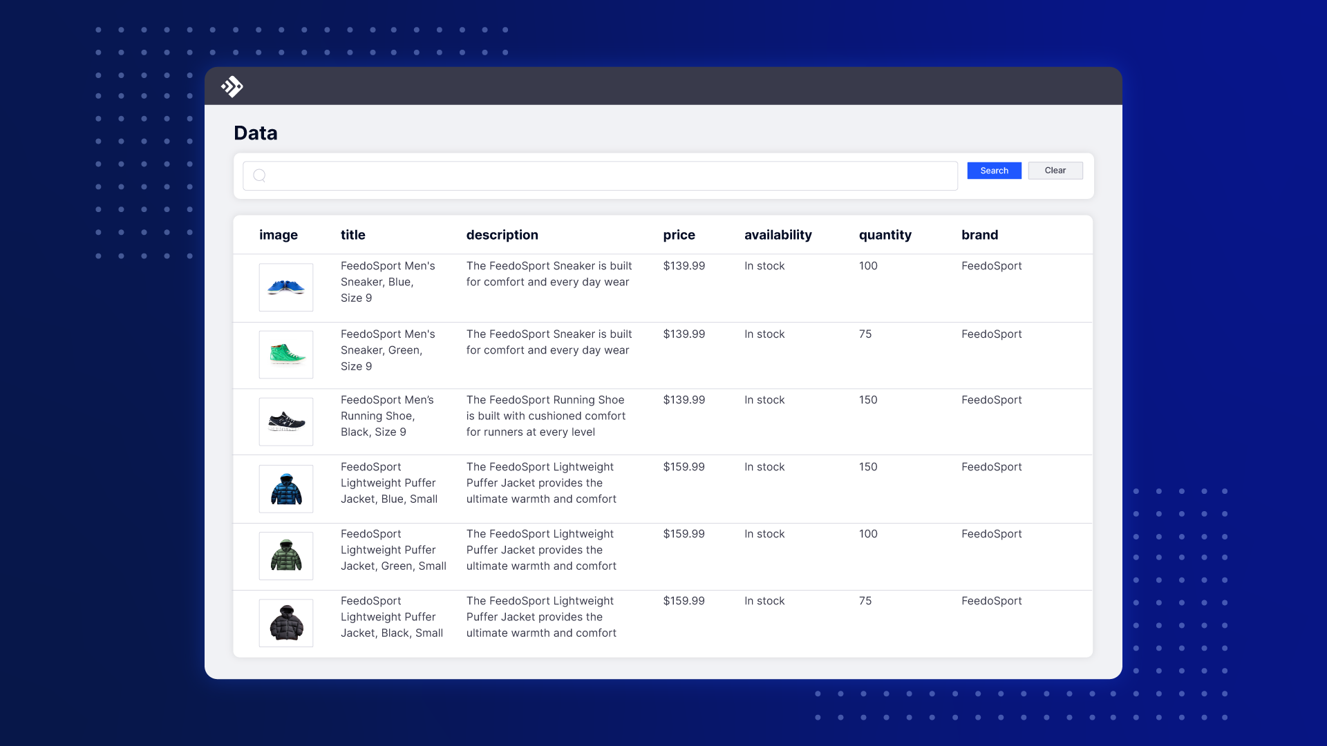Feedonomics screenshot: Feedonomics dashboard: Feedonomics ingests product data from multiple sources, and automates optimization, catalog listing, and other feed management processes from one central platform.