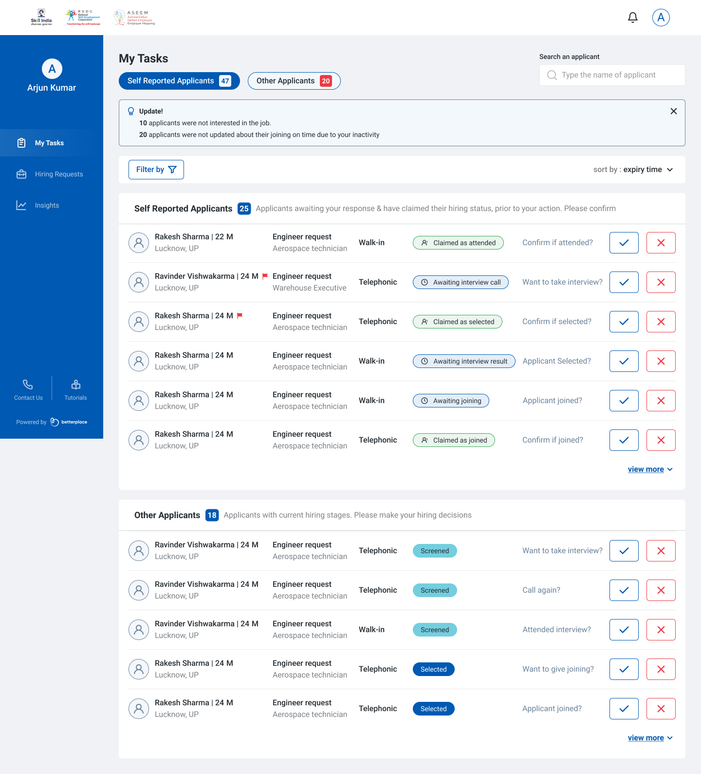 betterplace screenshot: Create hiring Requests