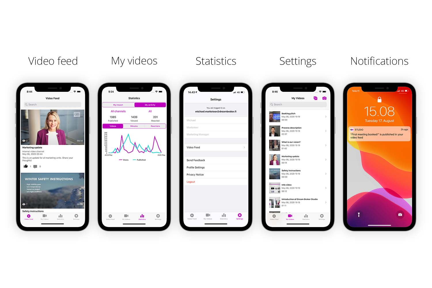 Dream Broker Studio screenshot: Share your videos to targeted audiences, both internal and external. Across intranet, extranet and internet, on any device, or integrated into your existing framework, your content will reach the right people wherever they are.
