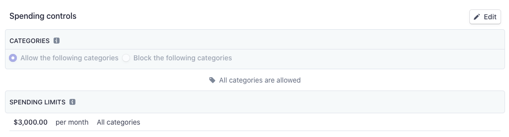 Stripe Issuing screenshot: Stripe Issuing spend management dashboard
