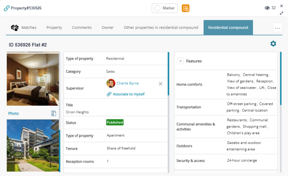 APRO CRM property profile screenshot