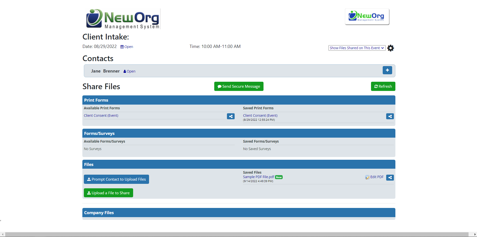 NewOrg Software - NewOrg client intake