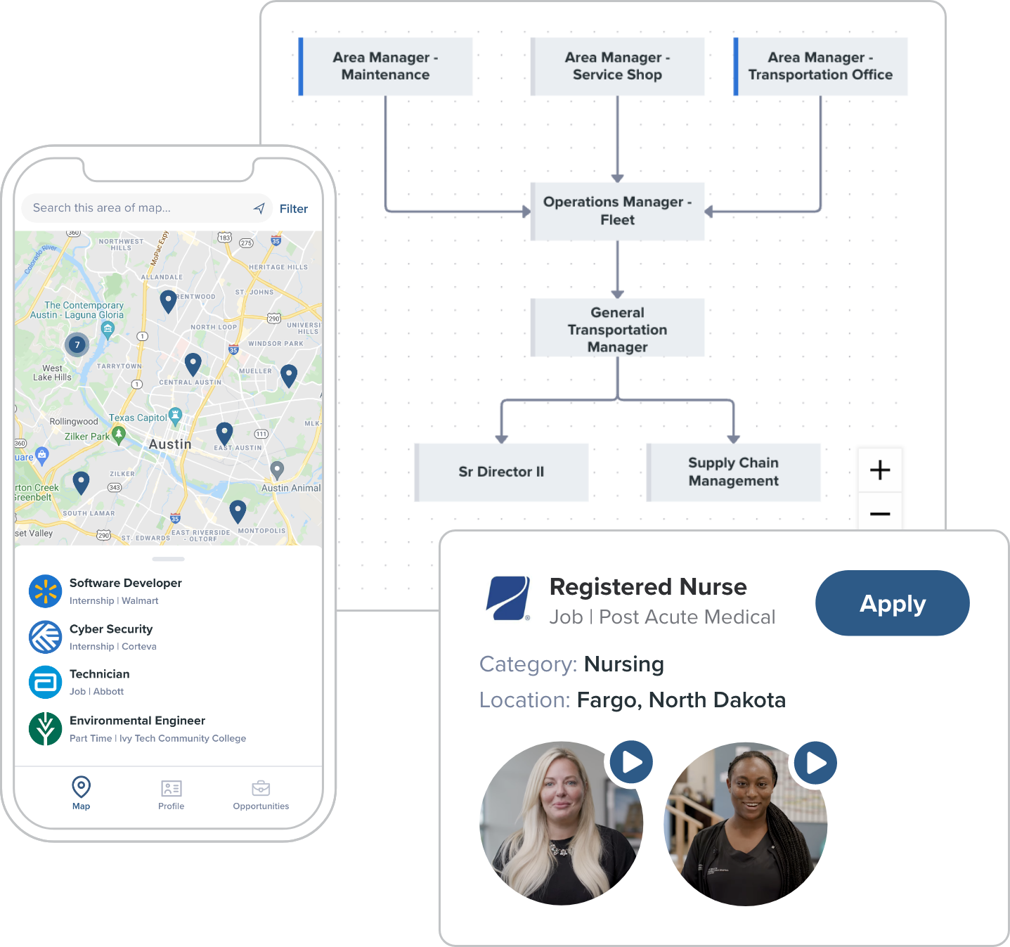 Atlasjobs screenshot: Mobile-first app for candidates with video content and career pathways