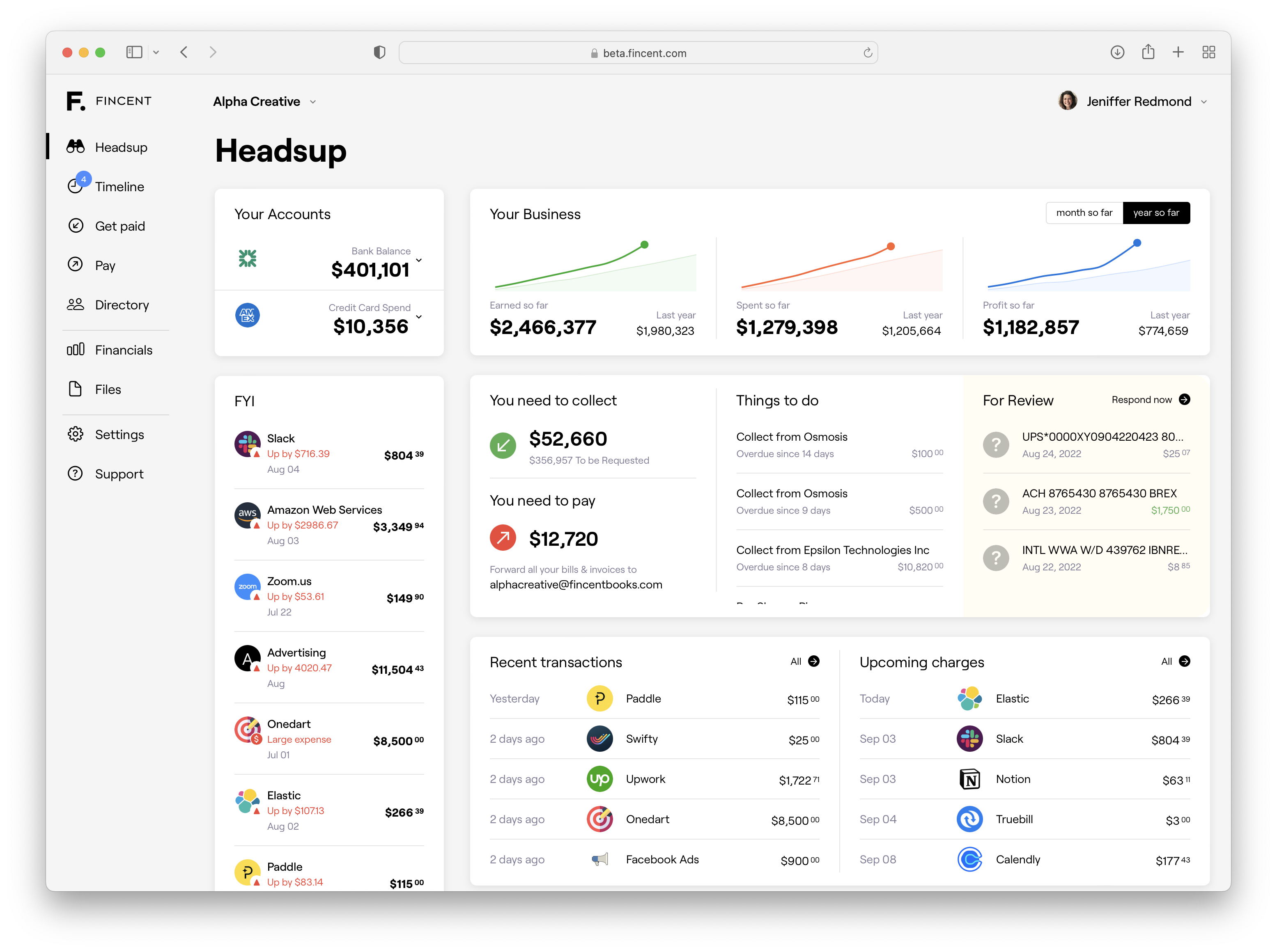 Fincent screenshot: Fincent headsup